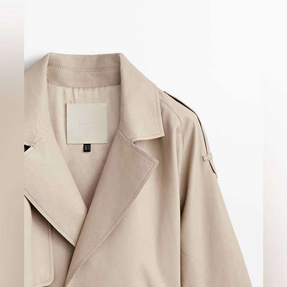 Massimo Dutti ivory leather trench coat with belt classic casual long jacket - Picture 4 of 12